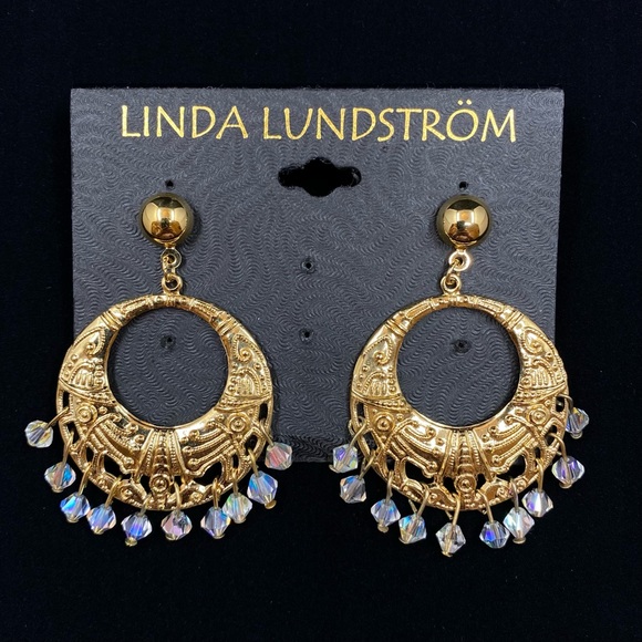 Vintage Linda Lundstrom Drop Crystal Stud Earrings - Picture 7 of 7